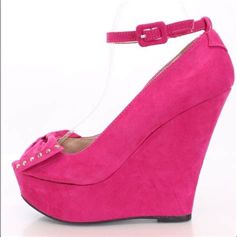 Qupid Shoes Fuschia Pink Peeptoe Wedges With Bow Poshmark