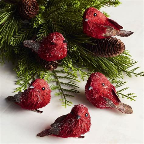 Boxed Set Of 5 Red Bird Clip Ornaments Christmas Bird Christmas Tree Feathers Mini Christmas