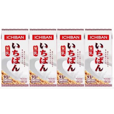 Lốc 4 hộp Sữa đậu nành Ichiban nguyên chất 93% hộp 180ml | Shopee Việt Nam