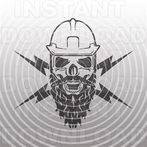 Bearded Electrician Skull With Hard Hat Svg Filelineman Etsy