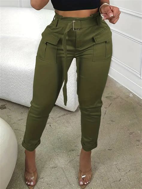 High Waist Cargo Pants Cropped Pants Pockets Temu Kuwait