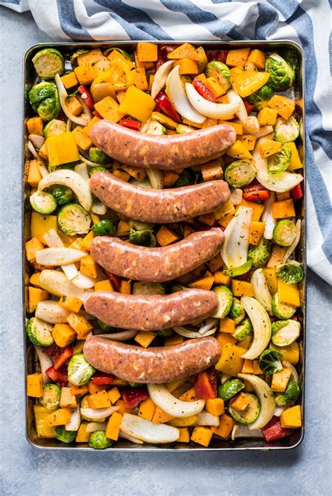 Healthy Sheet Pan Sausage And Veggies Isabel Eats Easy Recipes