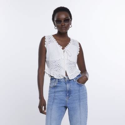 White Lace Sleeveless Top River Island