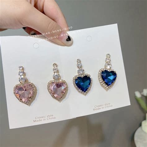 Korean Heart Earrings Heart Blue Earrings Party Jewelry Drop