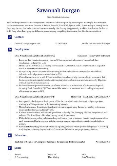 Data Visualization Analyst Resume (CV) Example and Writing Guide