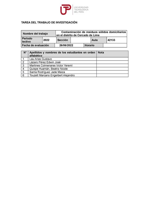 Borrador Grupo 8 TAREA DEL TRABAJO DE INVESTIGACIÓN Nombre del