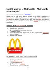 Swot Analysis Of Mcdonalds Docx Swot Analysis Of Mcdonalds