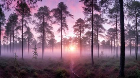 Premium Photo | Misty Forest at Sunrise