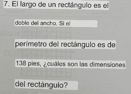 El Largo De Un Rect Ngulo Es El Doble Del Ancho Si El Per Metro Del