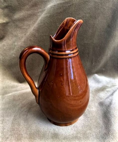 Vintage Medium Brown Glazed Pottery Pitcher Etsy