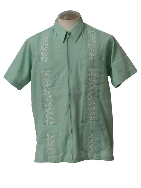 Vintage 80s Guayabera Shirt 80s Haband Guayabera Mens Light Teal