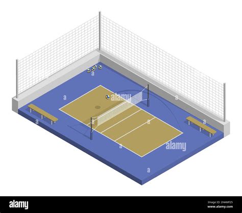 Isometric Volleyball Court With Net Parquet Floor And Markings Lines