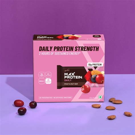 Ritebite Max Protein Daily Fruit And Nut 10g Protein Bars With 5g Fiber No Cholesterol And Trans