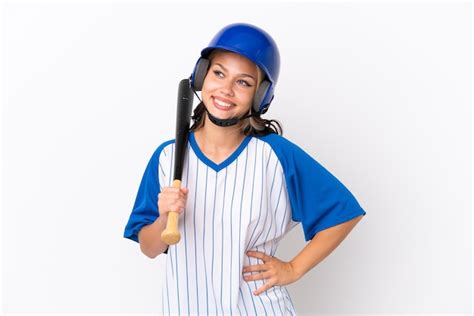 Premium Photo Baseball Russian Girl Player With Helmet And Bat