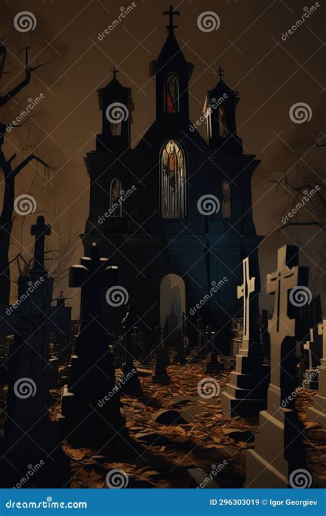 A Haunted Graveyard Full Of Shadows Stock Illustration Illustration