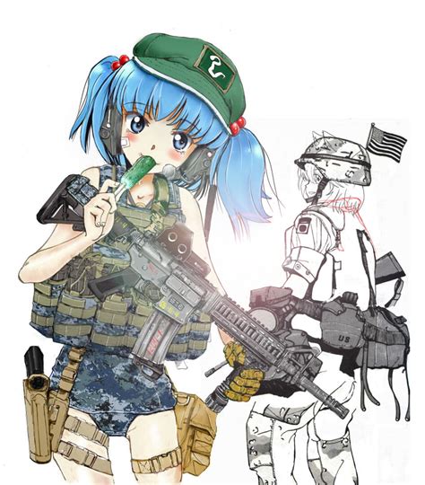 Safebooru 1girl Alternate Costume Animal Ears Assault Rifle Backpack