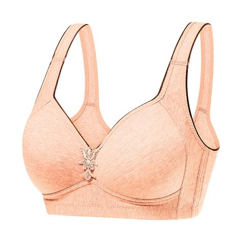 Mallwal Wireless Bra Women Full Coverage Bra Feature V Neck Bralette Bra Style W 1526 Khaki L