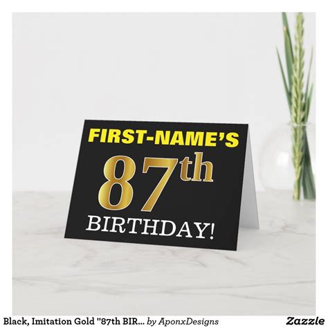 Black Imitation Gold 87th Birthday Card Birthday