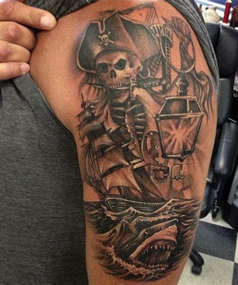 Zombie Pirate Skeleton And Ship Chestpiece Tattoos Photo 3 Pirate