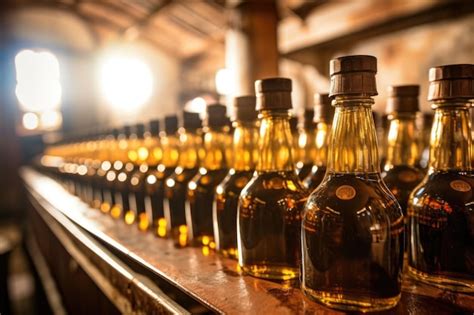 Botellas De Whisky En Una Línea De Producción En Destilería Creada Con