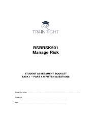 BSBRSK501 TASK 1 PART A Pdf BSBRSK501 Manage Risk STUDENT