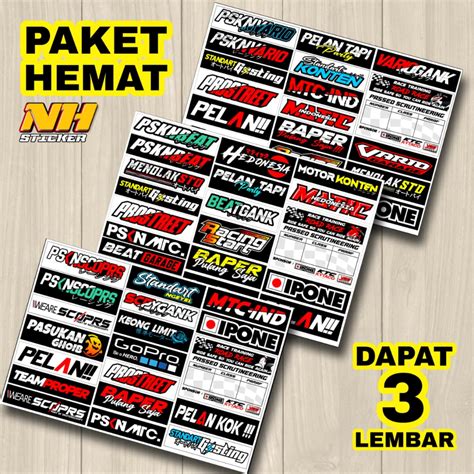 Jual Stiker Racing Pack Sticker Variasi Motor Paket Hemat Lembar