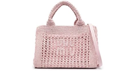 Miu Miu Crochet Knit Tote Bag In Pink Lyst