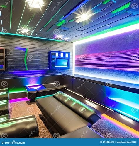 A Futuristic Neon Lit Nightclub Inspired Basement Entertainment Space With A Dj Booth And Dance