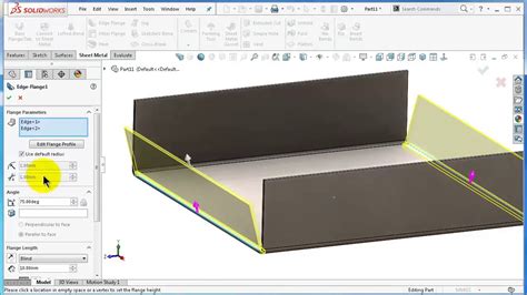 Solidworks Sheet Metal Tutorial Angle Of Edge Flange Angle Degree