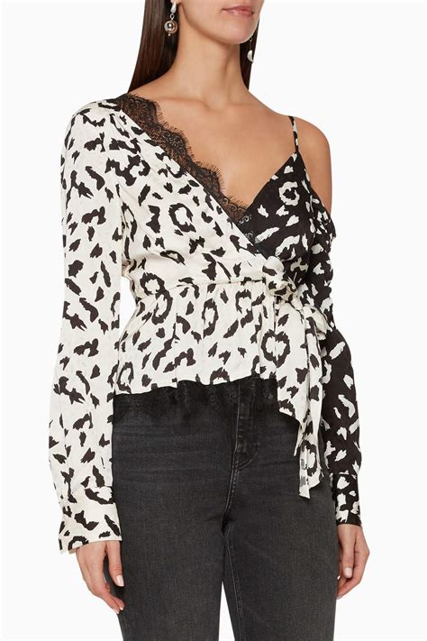 Shop Self Portrait White Leopard Print Wrap Top For Women Ounass Uae