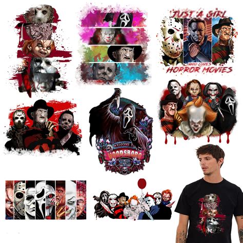 Buy 8 Sheet Halloween Iron On Patches Stickers Large Y Movie Characters