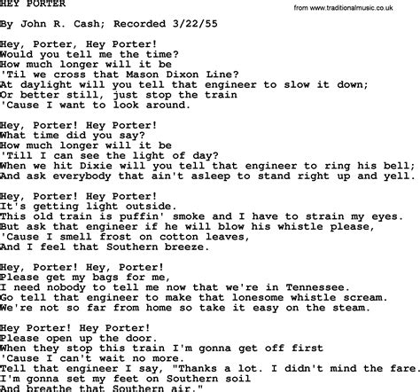 Johnny Cash Song Hey Porter Lyrics