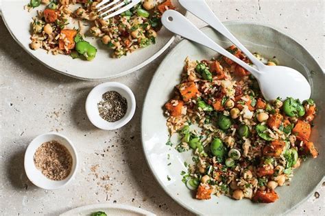 Sweet Potato Chorizo Broad Bean And Chickpea Rice Salad Recipe