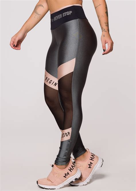 Cal A Legging Metallic Cinza Ros E Tule Preto