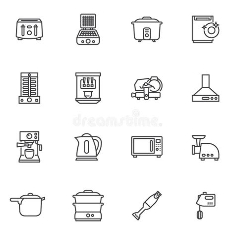 Kitchen Appliances Line Icons Set Stock Illustration Illustration Of