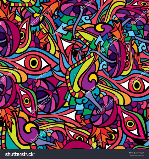 S Hippie Psychedelic Art Seamless Pattern Stock Vector Royalty Free