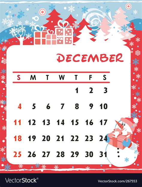 Calendar december Royalty Free Vector Image - VectorStock