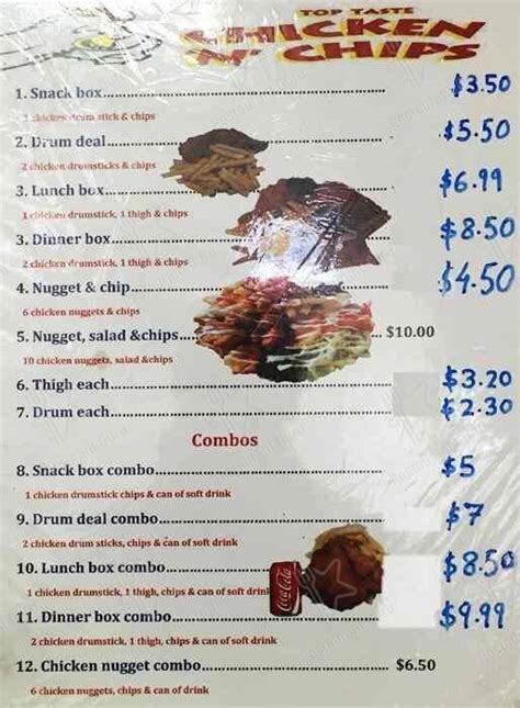 Menu at Just Eat restaurant, Auckland