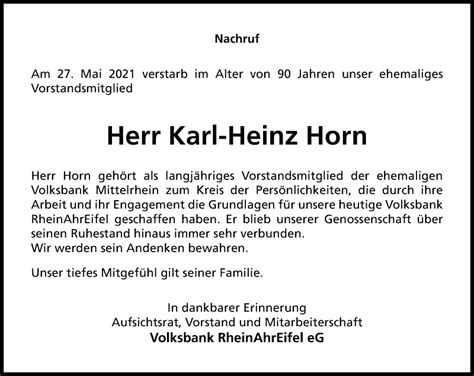 Traueranzeigen Von Karl Heinz Horn Rz Trauer De