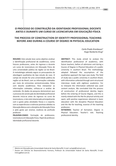 Pdf O Processo De Construção Da Identidade Profissional Docente Antes E Durante Um Curso De