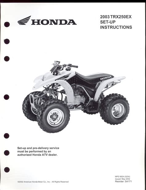 2003 Honda Trx250ex Set Up Instruction Manual Ebay