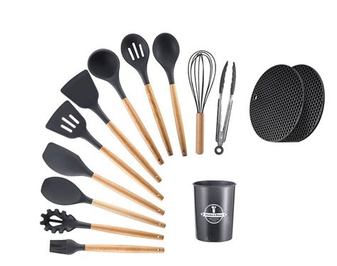 Silicone Kitchen Utensil Set Black With Trivets Hotpot Base Shop Today Get It Tomorrow