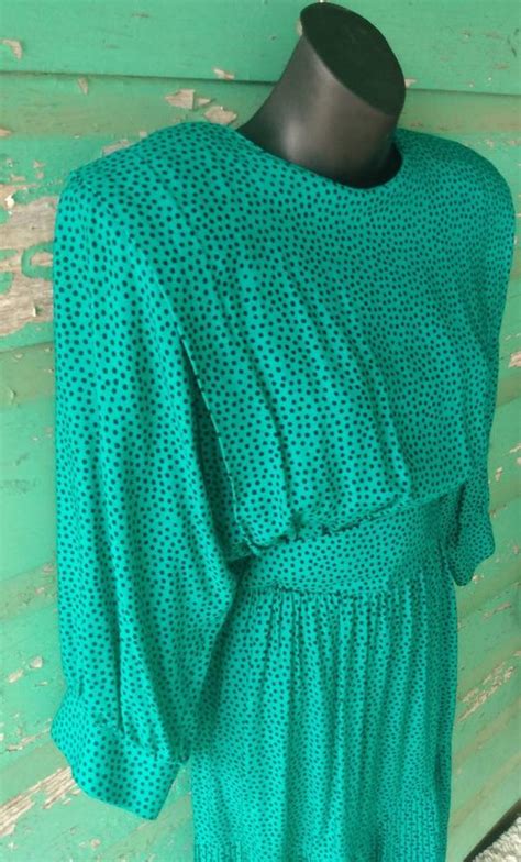 Vintage Late 1980s Polka Dot Emerald Green Dress Pla… Gem