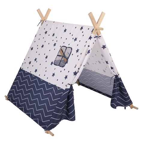 Tipi Tente de Jeu Pour Enfants Avec Balles Sac de Transport Bleu Foncé