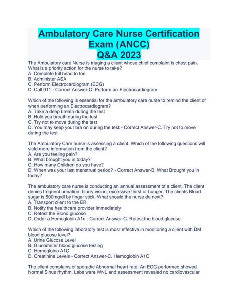 Solution Ambulatory Care Nurse Certification Exam Ancc Q A