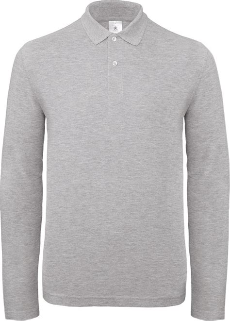 Polo Heren Xxl B C Kraag Met Knopen Lange Mouw Heather Grey Katoen