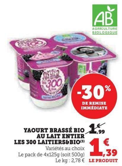 Promo Yaourt Brass Bio Au Lait Entier Les Laitiers Bio Chez Super U