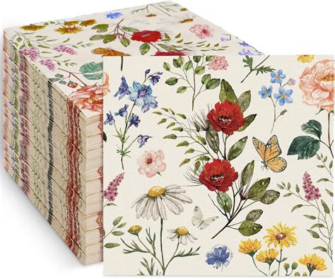 80 Pack Floral Paper Napkins Disposable Vintage Wildflower Luncheon Napkins 65 X 6