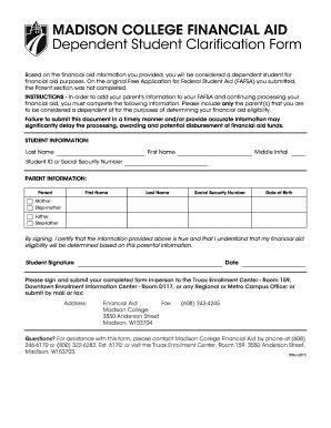 Fillable Online Madison College Financial Aid Dependent Student Fax