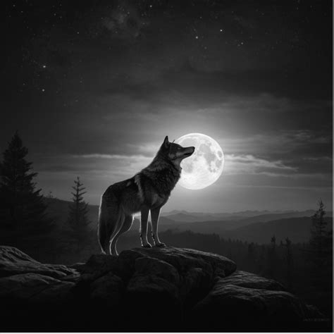 The Silhouette Of A Majestic Wolf Black And White High Resolution